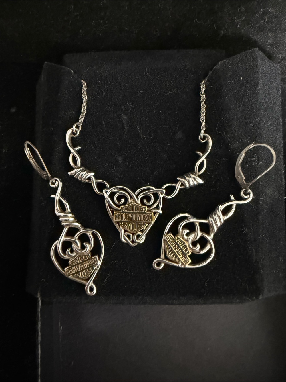 Harley-Davidson Sterling Silver  Heart Pendant Necklace and Earrings Set